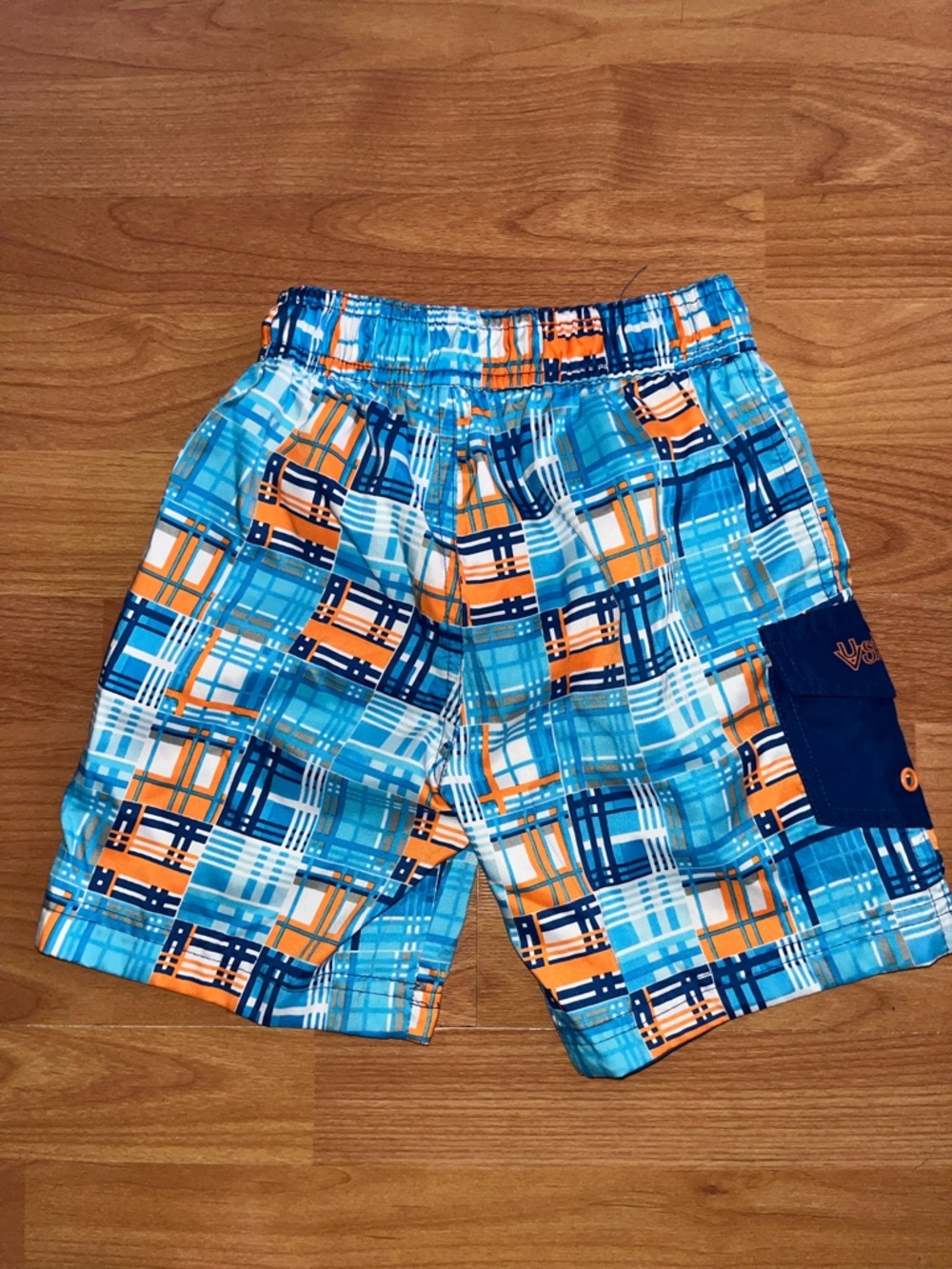 Boys Blue & Orange Plaid Swim Trunks - Picture 2 of 2